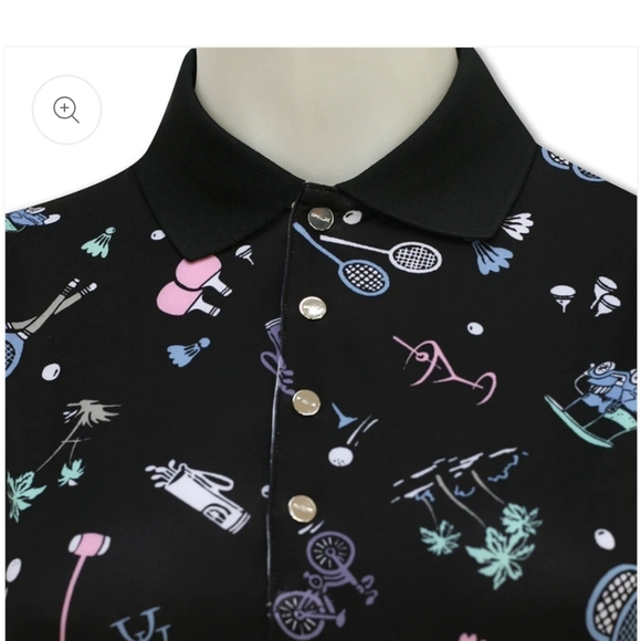 Ralph Lauren Ladies Black Racquet Print Sleeveless Polo Size Small - Picture 3 of 5